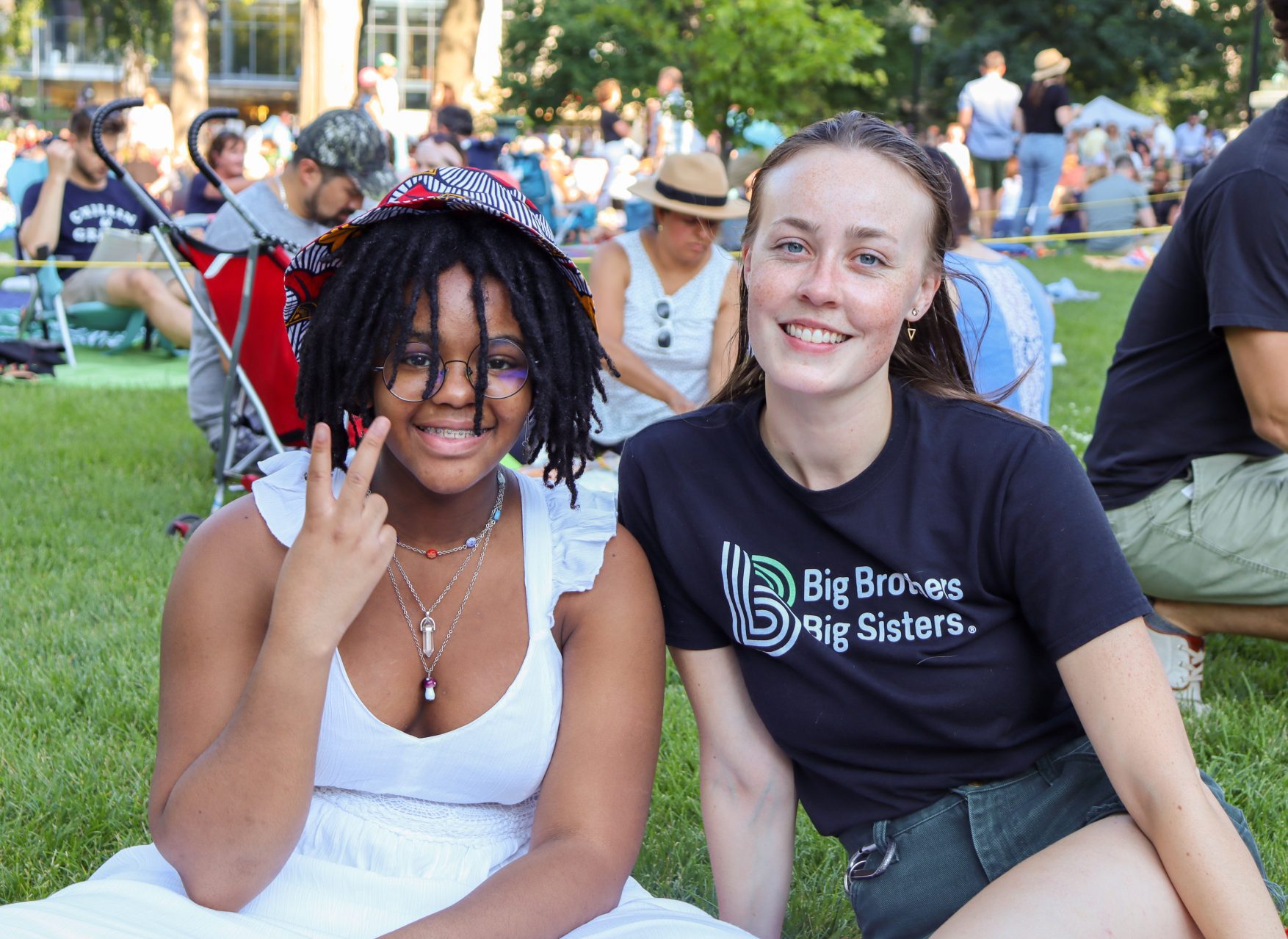 Big Sister Samantha Brown and Little Sister Clara Frazier at Concerts on the Square in Madison, WI